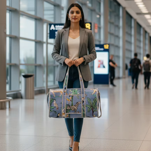 Bolsa de Viaje Acolchada de Algodón con Estampado de Selva Azul, Capacidad de 1-1.9L, Bolso de Hombro para Fin de Semana, Bolsillo Frontal, Ligero y Ajustable - Product Image 2