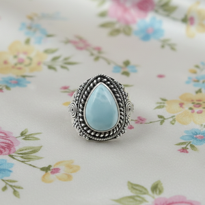 Anillo de Lágrima con Gema de Larimar 100% Genérica, Plata de Ley 925, Diseño Vintage Hecho a Mano, Chapado en Oro Rosa y Oro Amarillo - Product Image 1