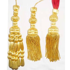 Borla de cordón de hilo metálico, flecos de alambre de hilo metálico OEM, adornos de flecos dorados al por mayor, adornos de borlas personalizados - Product Image 1