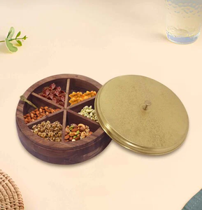 Wood Spice <b>Box</b> And <b>Herb</b> Container Wooden Storage For Spices Brass Lid Manufacturer Wooden Partitioned Storage Spice <b>Box</b> - Product Image 1