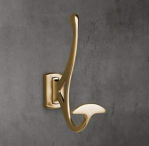 Crochet mural en laiton naturel poli, sans rouille, pour salle de bain et cuisine - Product Image 1