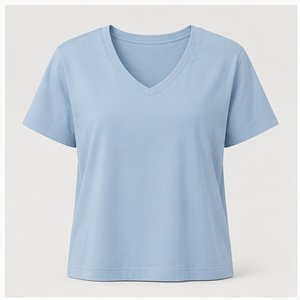 Camiseta de Mujer, Cuello en V, Manga Corta, Corte Holgado, Color Azul Polvo, Modelo WTS-0016 - Product Image 1