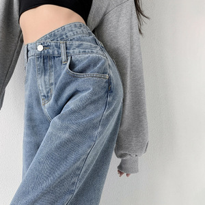 Jeans de Mezclilla Rectos y Holgados de Buena Calidad para Mujer, Versátiles, de Cintura Alta, Estilo Gótico, Impermeables, Ligeros, Sólidos, Casuales, para Verano - Product Image 6