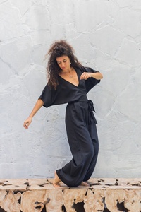 Combinaison longue grande taille pour femme 100% coton, col en V, manches courtes, respirante, séchage rapide, robe décontractée - Product Image 2