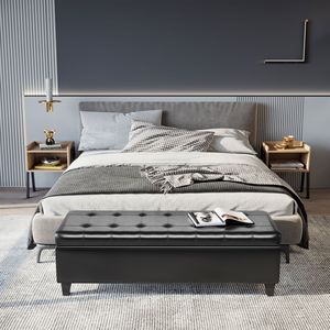 Pouf Contenitore Rettangolare Trapuntato in Ecopelle Nera da 130 cm per Soggiorno, Ingresso o Camera da Letto - Product Image 2