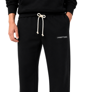 Pantalon de survêtement en molleton noir pour homme, taille élastique avec cordon de serrage, coupe droite décontractée, pantalon de détente d'hiver avec poches - Product Image 3