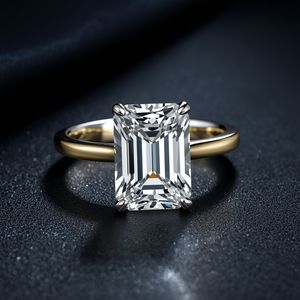 <b>Two</b> Tone 14K Rose Gold Natural <b>Stone</b> Emerald Cut Solitaire Engagement <b>Ring</b> Hidden Diamond Accent Minimalist Chains Fine Jewelry - Product Image 5