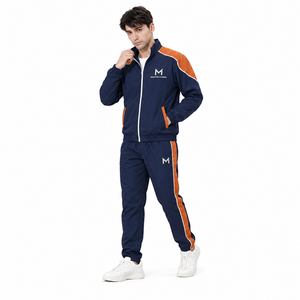Chándal Unisex Azul Marino y Naranja, Estilo Deportivo, Cuello Alto, Manga Larga, Transpirable, Ecológico, Impermeable, Nailon/Algodón - Product Image 2