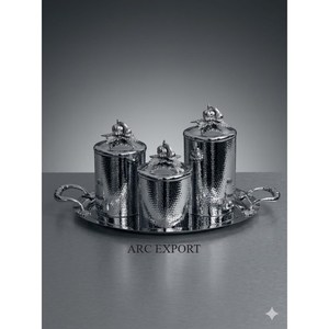 High In Demand Silver Shiny Polished Stainless Steel Hammered Texture Spice Container With Gold Butterflies Top Kitchenware - Product Image 6