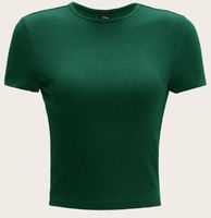 Kaos Rajut Slim Fit Putih Solid Bahan Spandex/Nilon Bernapas 180g Model Crop Wanita Lengan Pendek Kerah Bulat Bergaris Kerut Kasual