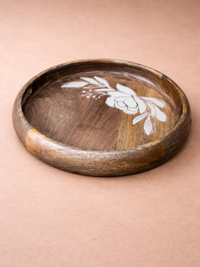 Top Best Selling Round Wooden Serving <b>Tray</b> with <b>Black</b> Metal Handles Nordic Plant Leaf Pattern Eco-Friendly Platter <b>Tray</b> For Home - Product Image 3