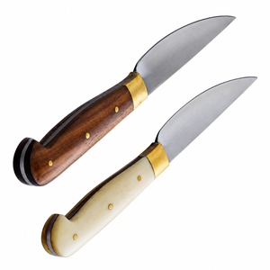 Couteaux de cuisine double usage, lames argentées avec manches en bois brun et en ivoire, embouts dorés, poignées rivetées pour la préparation des aliments - Product Image 3