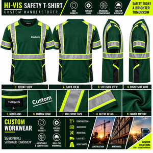 Camiseta de Trabajo Reflectante de Alta Visibilidad TwillSports para Hombre, Poliéster Transpirable de Secado Rápido, Logotipo Personalizado, Servicio OEM - Product Image 5