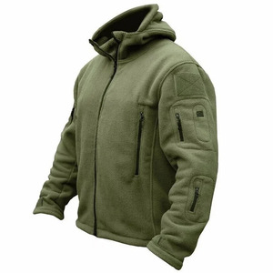 Veste en polaire vert olive pour homme avec capuche, col montant, fermeture éclair, coupe-vent, style vêtements de travail, coupe régulière, pour l'automne - Product Image 2
