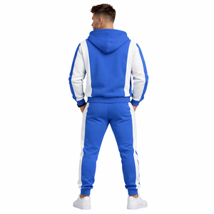 Men’s Blue White Tracksuit Set Zip Up Hoodie & Jogger Pants Gym Sportswear Casual Fitness Outfit <b>Athletic</b> Training Suit - Product Image 5