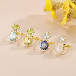 Unisex 14K Solid <b>Gold</b> Plated <b>Cocktail</b> <b>Rings</b> Lab Grown Diamond Gemstones Prong Setting Geometric Hip Hop Style IGI Certified - Product Image 2