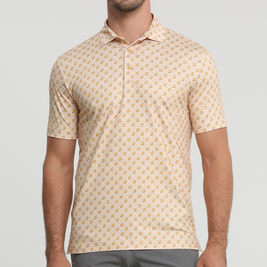 Men's Beige <b>Beer</b> Print Short Sleeve Polo Shirt Casual Regular Fit Breathable Cotton Oxford Fabric - Product Image 1