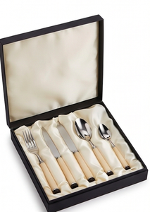 Ensemble de couverts vintage en acier inoxydable avec manche blanc, compatible lave-vaisselle, essentiels élégants pour la table de mariage - Product Image 6