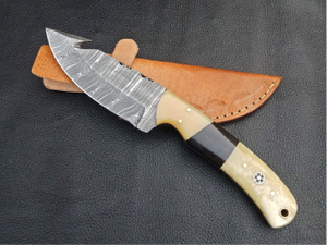 Couteau de chasse à lame fixe en acier Damas fait main sur mesure avec manche en os et corne - Product Image 2