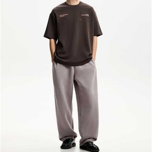 Pantalon de survêtement gris pour homme, taille élastique avec cordon de serrage, coupe décontractée, poches latérales, respirant, en coton tricoté - Product Image 4