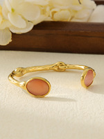 Brazalete Abierto de Acero Inoxidable Chapado en Oro de Lujo con Piedras Preciosas Irregulares para Mujer, Joyería de Fiesta