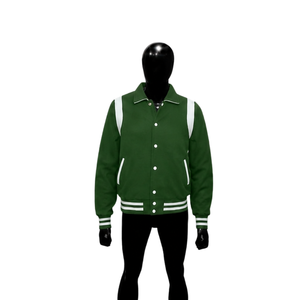 Veste universitaire en satin vert personnalisée avec panneaux d'épaule blancs, veste de baseball de qualité supérieure pour hommes et femmes, style universitaire classique - Product Image 1