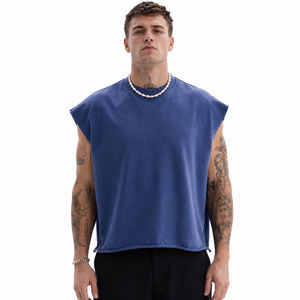 Débardeur tricoté sans manches respirant pour homme, couleur unie, coupe oversize, en coton, pour le sport, le fitness, le streetwear décontracté, effet délavé à l'acide - Product Image 3