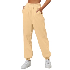 Pantalones de chándal de invierno con forro polar antibolitas de algodón 100% para mujer, ropa de calle con cierre de cordón, longitud completa plana, 320g - Product Image 1