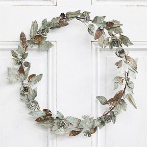 Handcrafted Metal Leaf <b>Artificial</b> <b>Wreath</b> Vintage Greenery Wall Hanging Decor Farmhouse FrontDoor Garland Indoor Holiday Ornament - Product Image 2