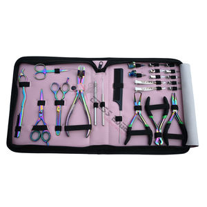 Kit completo de herramientas para extensiones de cabello Rainbow Salon con pinzas de crimpado, herramienta para extensiones de cinta adhesiva, rasuradora de cabello, peine de cola y clips de estilizado. - Product Image 1