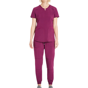 Ensemble de blouses médicales violettes pour femmes, haut à manches courtes avec poches et pantalon jogger, uniformes d'hôpital pour infirmières - Product Image 1