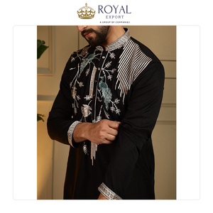 Collection luxueuse de vêtements pour hommes de style traditionnel, avec broderies et travail de sequins, kurta en viscose et soie, et pantalon semi-coton. - Product Image 2