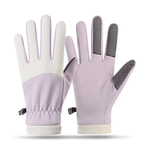 Guantes Deportivos de Invierno para Exteriores, Completos, de Material PU, Compatibles con Pantalla Táctil, Unisex, Rosa Claro con Almohadillas de Agarre Negras - Product Image 1