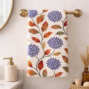 New Design Floral Printed Cotton Hand Towel Blue Flowers Green <b>Leaves</b> White Background Digital Print Quick-Dry Bathroom Decor - Product Image 3