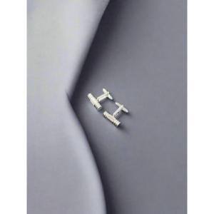 Premium <b>Silver</b> Ribbed Cufflinks for Men Elegant Formal Shirt Accessories | Business Wedding Gift OEM Wholesale Export India 2026 - Product Image 1
