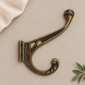 SHUBHAM Antique Brass Double Wall Hook Vintage Decorative Coat Hat Towel Robe Hook for Door Wardrobe Bathroom Furniture - Product Image 1