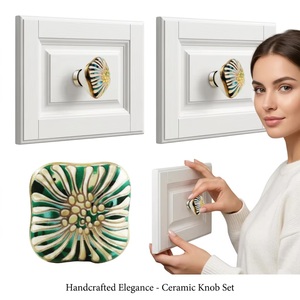 Beads Art <b>Ceramic</b> Square Cabinet <b>Knobs</b> with Floral Design Green and Blue Industrial Style for Kitchen Drawer Handle - Product Image 3