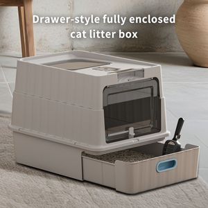 Gray <b>Cat</b> Litter <b>Box</b> with Simple Drawer Style Humanized Design Efficient Storage-Made of PP ABS for Pet Cleaning - Product Image 1