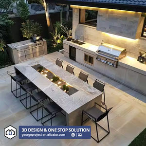 أحدث خزائن مطبخ سوداء في الهواء الطلق من الفيلا ، خزانة مطبخ غير قابلة للصدأ مع طاولة بيضاء - Product Image 2