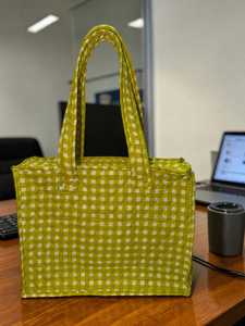 National Fashion <b>Yellow</b> Hand Block Printed Floral Print Cotton Large Tote <b>Bag</b> for Women with Zipper Shopping Beach Use Gift Her - Product Image 1