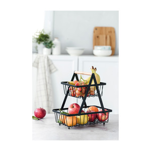 Cestino portafrutta doppio in metallo con manico in legno per la conservazione in cucina - Product Image 2
