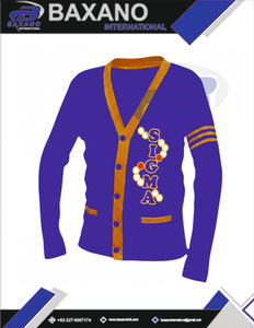 Suéter Cárdigan de la Hermandad Sigma Gamma Rho, Tejido Azul Rey con Rayas Amarillas y Logotipo Bordado SGR, Ropa de Hermandad Griega - Product Image 5