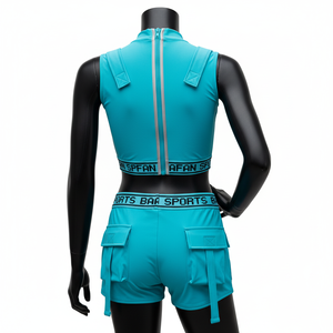 Women <b>Bathing</b> Suit Set 220 GSM Polyester Spandex Fabric Turquoise Panel Swimwear Custom Logo women for <b>Bathing</b> Suit - Product Image 5