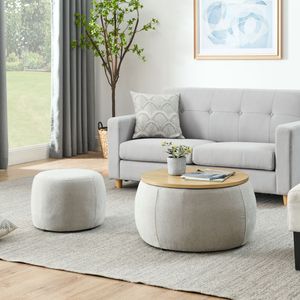Light Grey 25\"x25\"x14.7\" Round Storage Ottoman 2-in-1 Function Use As End <b>Table</b> and Small Seat <b>Stools</b> & Ottomans" - Product Image 1
