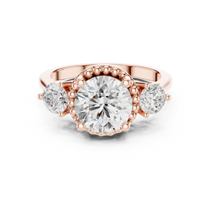 Anillo de Compromiso con Diamante Moissanite de Corte Redondo, Halo Milgrain, Piedras Laterales Redondas, Anillo de Plata Chapado en Oro Rosa - Product Image 1