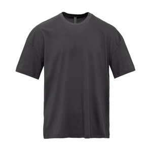 T-shirt gris à manches courtes et col rond pour homme, couleur unie, 100 % coton jersey, décontracté, coupe oversize, respirant, effet délavé - Product Image 5