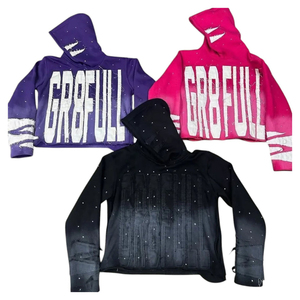 Sweat-shirt à capuche unisexe surdimensionné avec imprimé graphique, style streetwear, coupe courte, esthétique Y2K, logo personnalisé, vente en gros OEM, plusieurs couleurs - Product Image 1