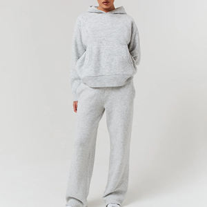Survêtements pour femmes en coton 100% personnalisés, vente chaude, coupe ample, sweat-shirt à épaules tombantes et pantalon de jogging, ensemble 2 pièces hip hop pour femmes - Product Image 1