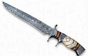 Couteau utilitaire robuste à lame fixe, personnalisé, avec garde en acier Damas à motif Sub Hilt, fabrication artisanale, pointe tombante, segments d'os foncés - Product Image 4