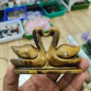 ตาเสือหินธรรมชาติลาบราดอไรต์หยกสีเขียวแคลไซต์มูนสโตนสายรุ้งคู่เป็ดคู่ของขวัญธุรกิจตกแต่งศิลปะ - Product Image 3